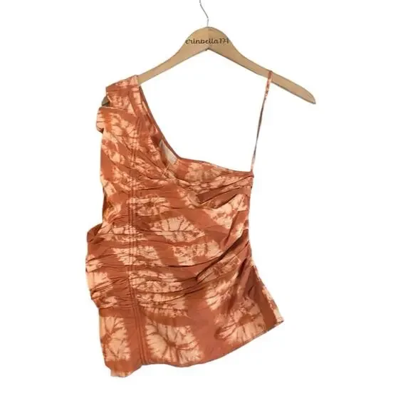 ULLA JOHNSON Senta One-Shoulder Tie Dye Stripe Cotton Top Sequoia - Picture 2 of 16